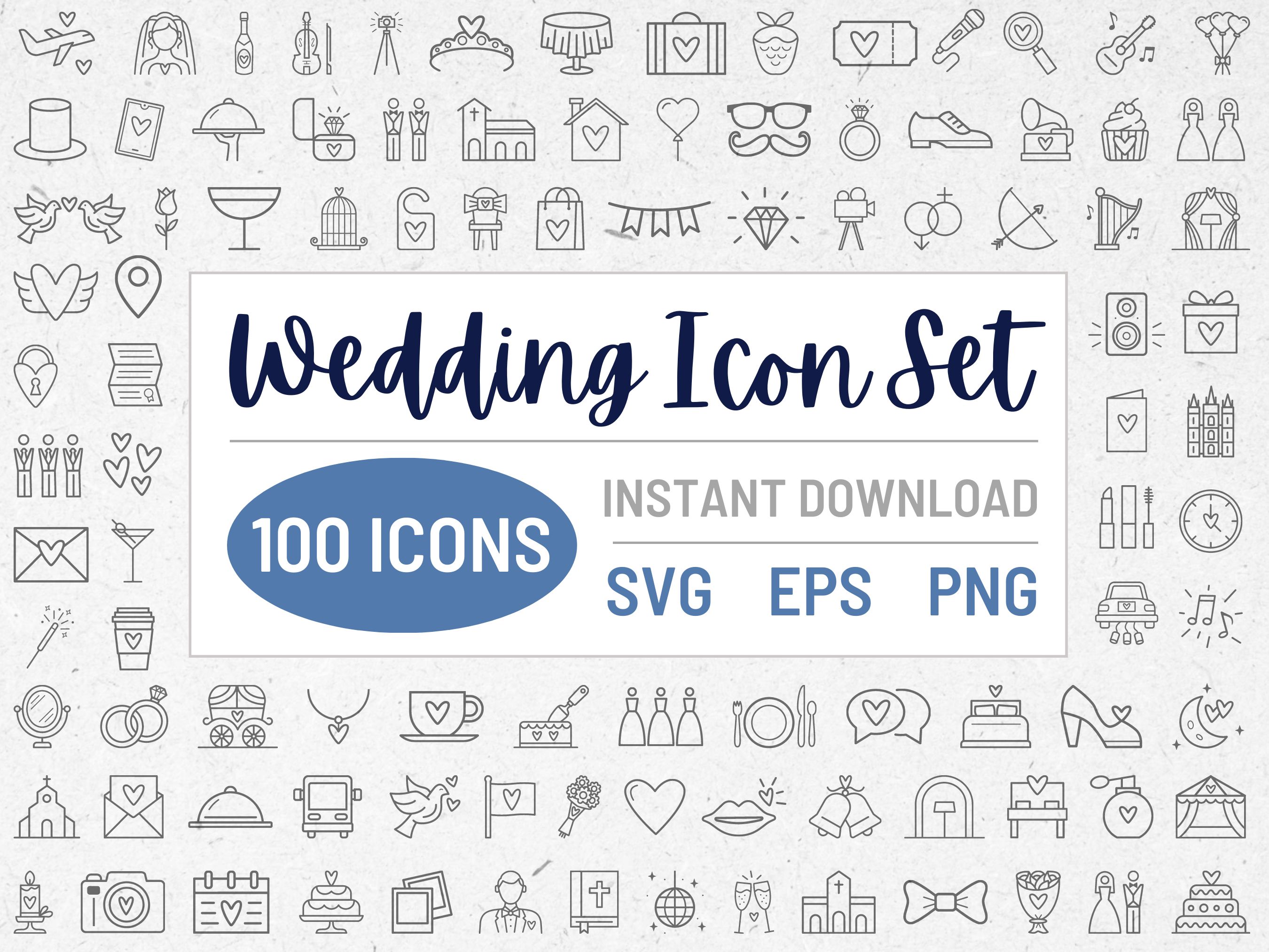 100 Original Wedding Icons, Line Clipart